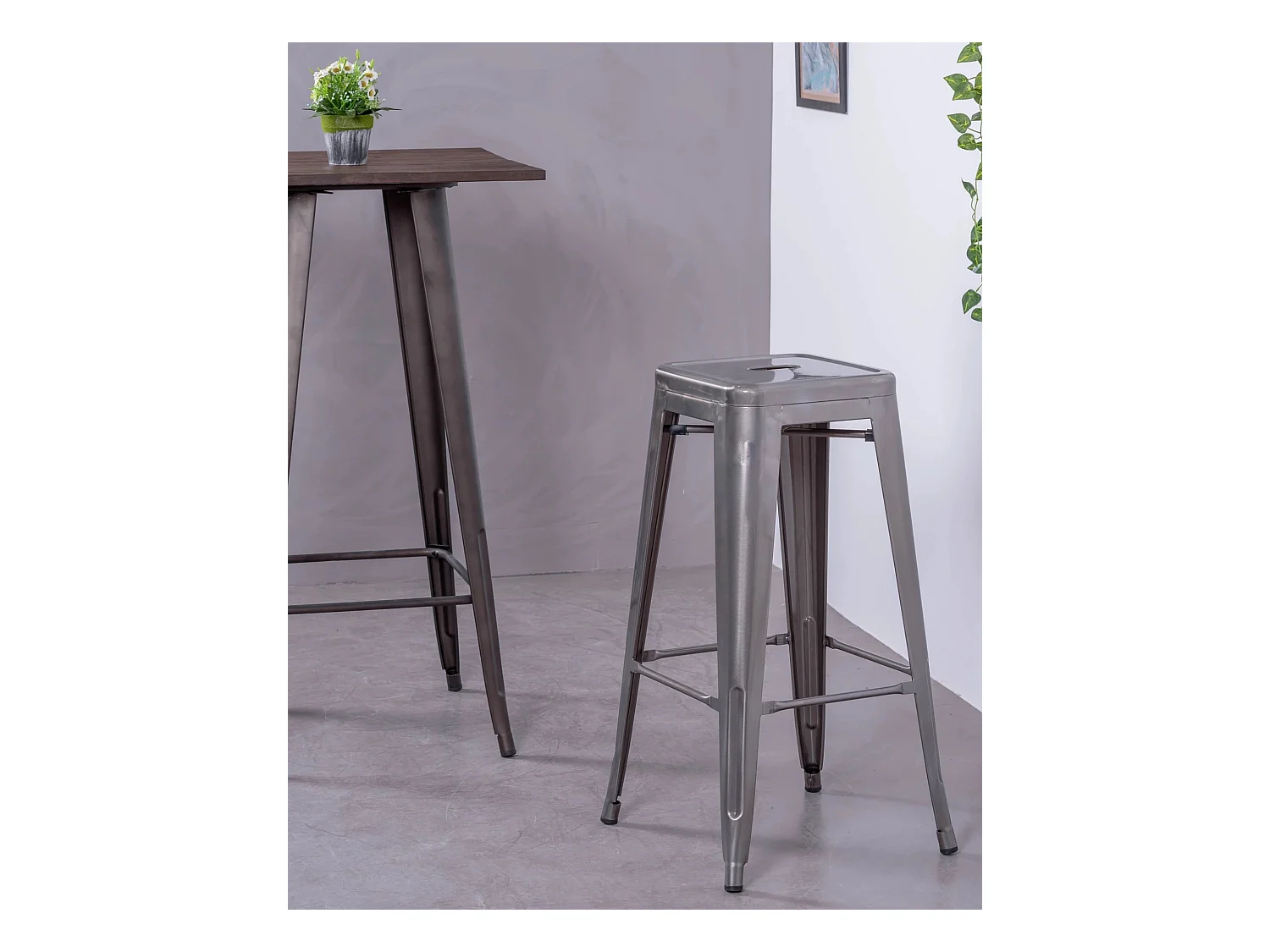 Lot van 4 metalen krukjes 76cm hoog - Bistro - Metaal