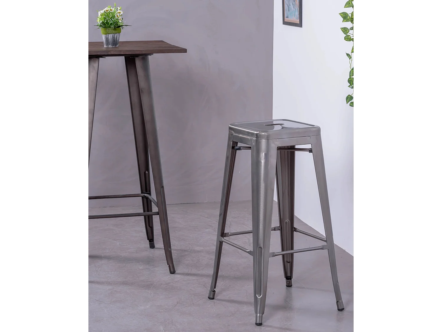 Lot de 4 tabourets en métal 76cm de haut - Bistro - Métal