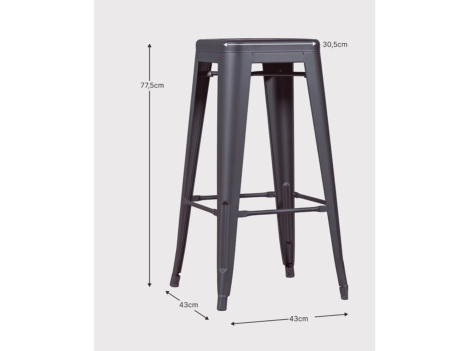 Lot de 4 tabourets en métal 76cm de haut - Bistro - Métal