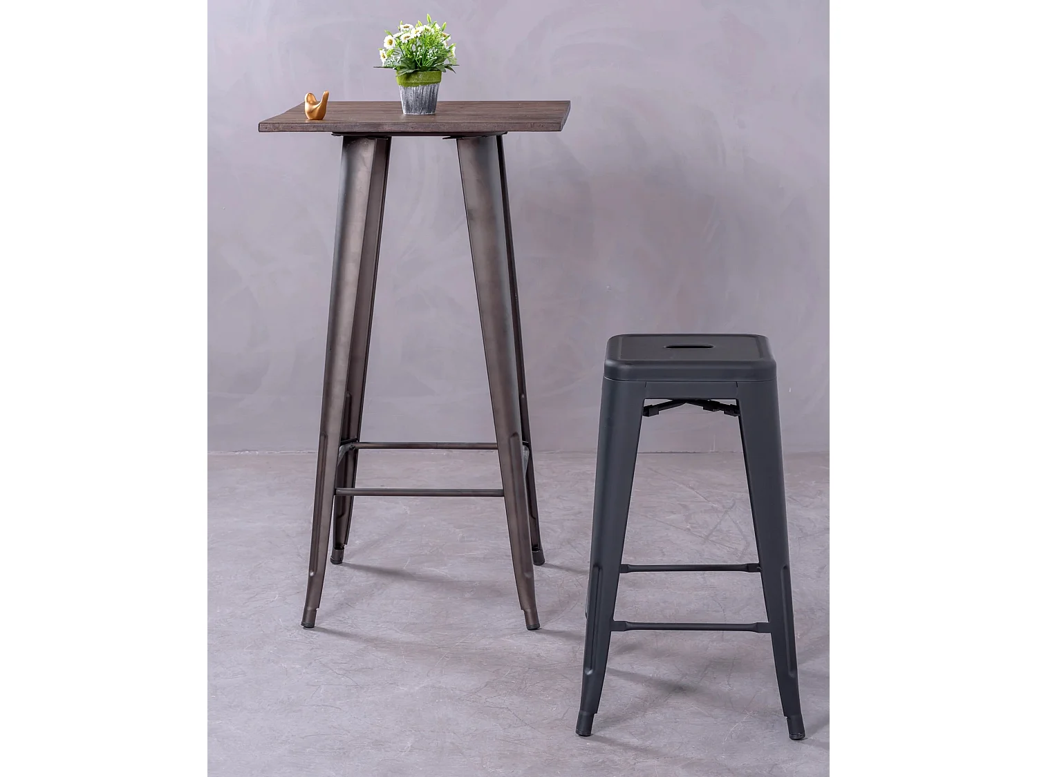 Lot van 4 metalen krukjes 66cm hoog - Bistro - Zwart