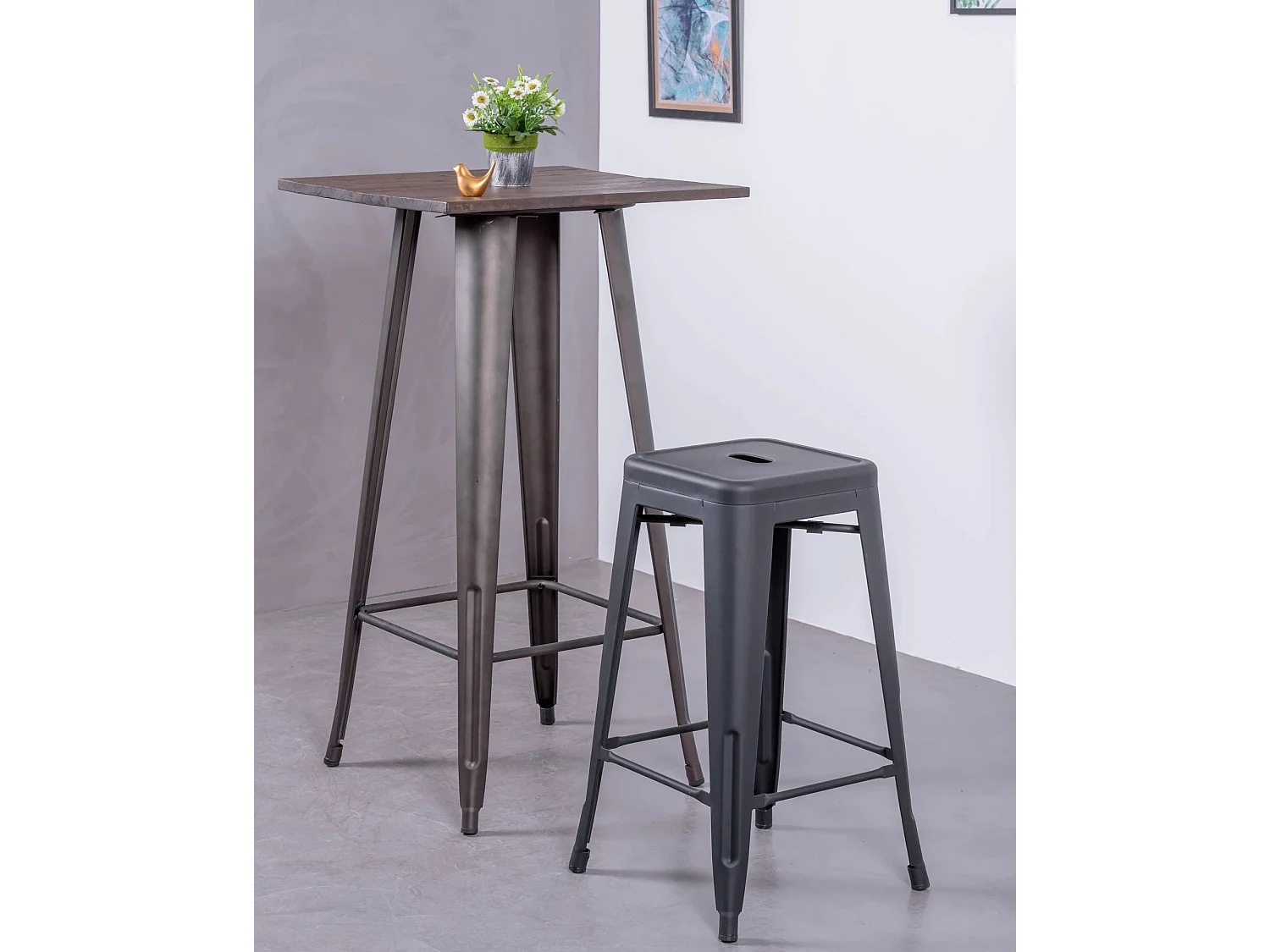 Lot van 4 metalen krukjes 66cm hoog - Bistro - Zwart