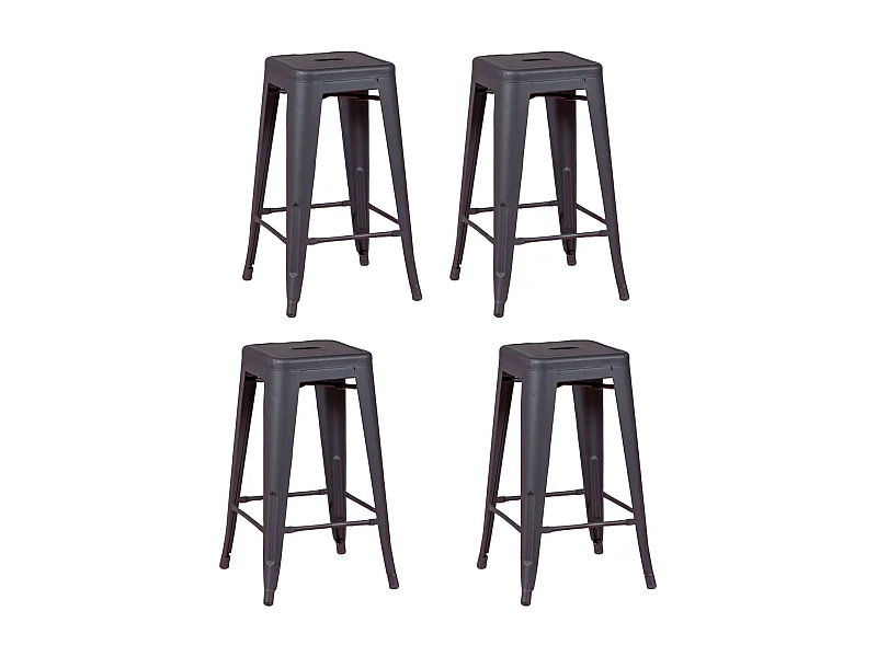 Lot de 4 tabourets en métal 66cm de haut - Bistro - Noir