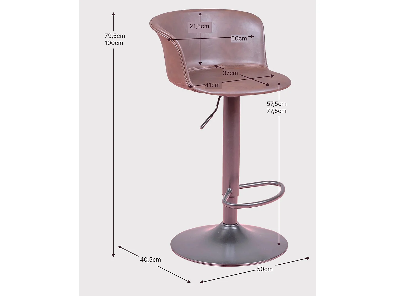 Lot de 2 tabourets réglables - Brandon - Brun