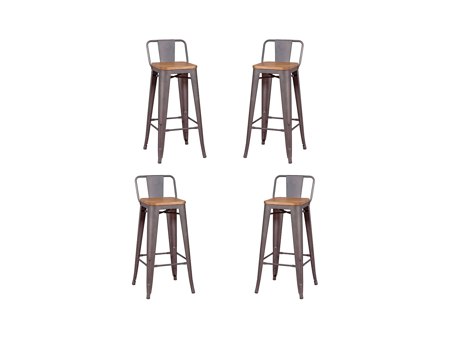 Pack de 4 tabourets en métal avec assises en bois - Bistro - Antique
