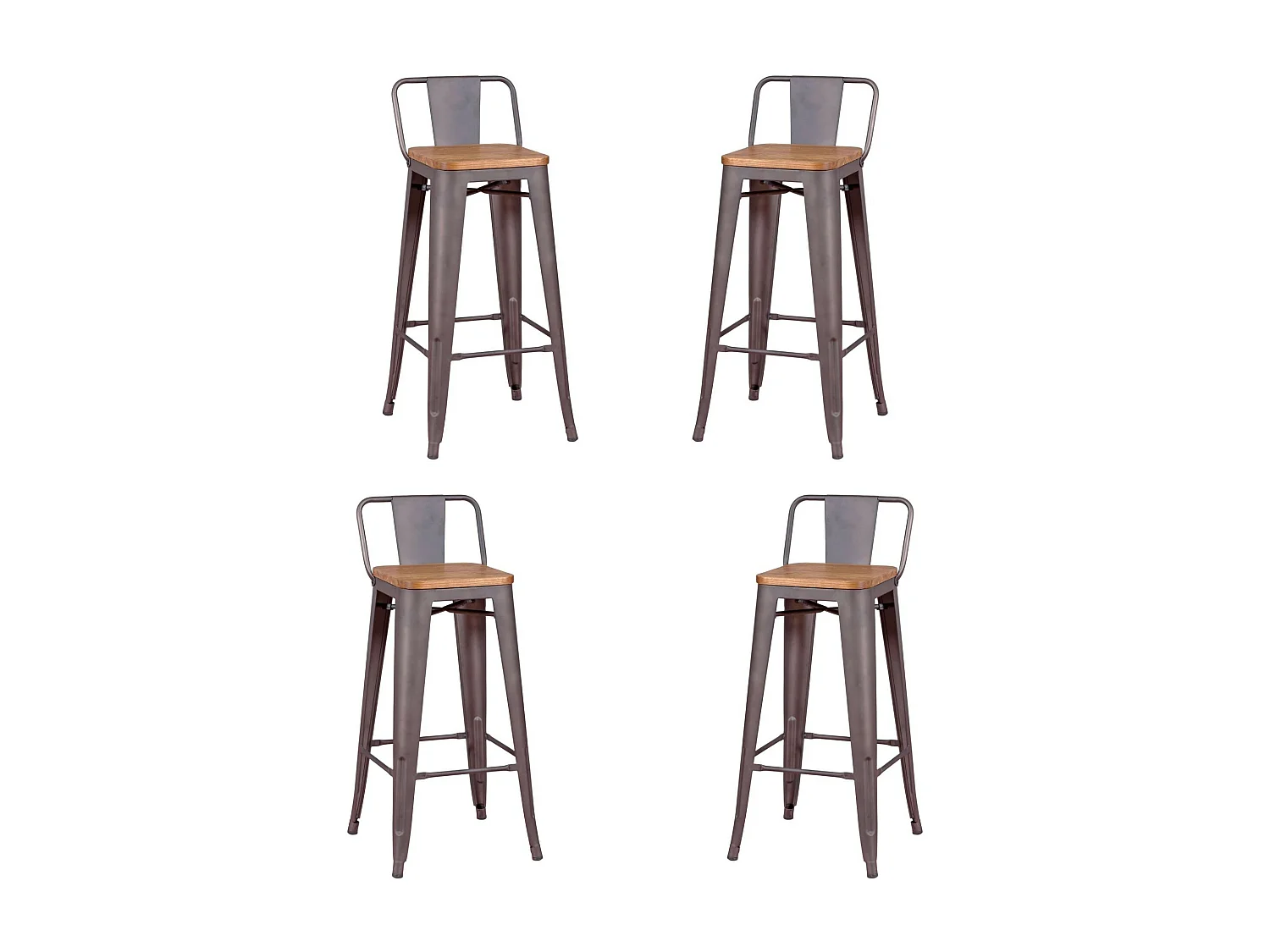 Pack de 4 tabourets en métal avec assises en bois - Bistro - Antique