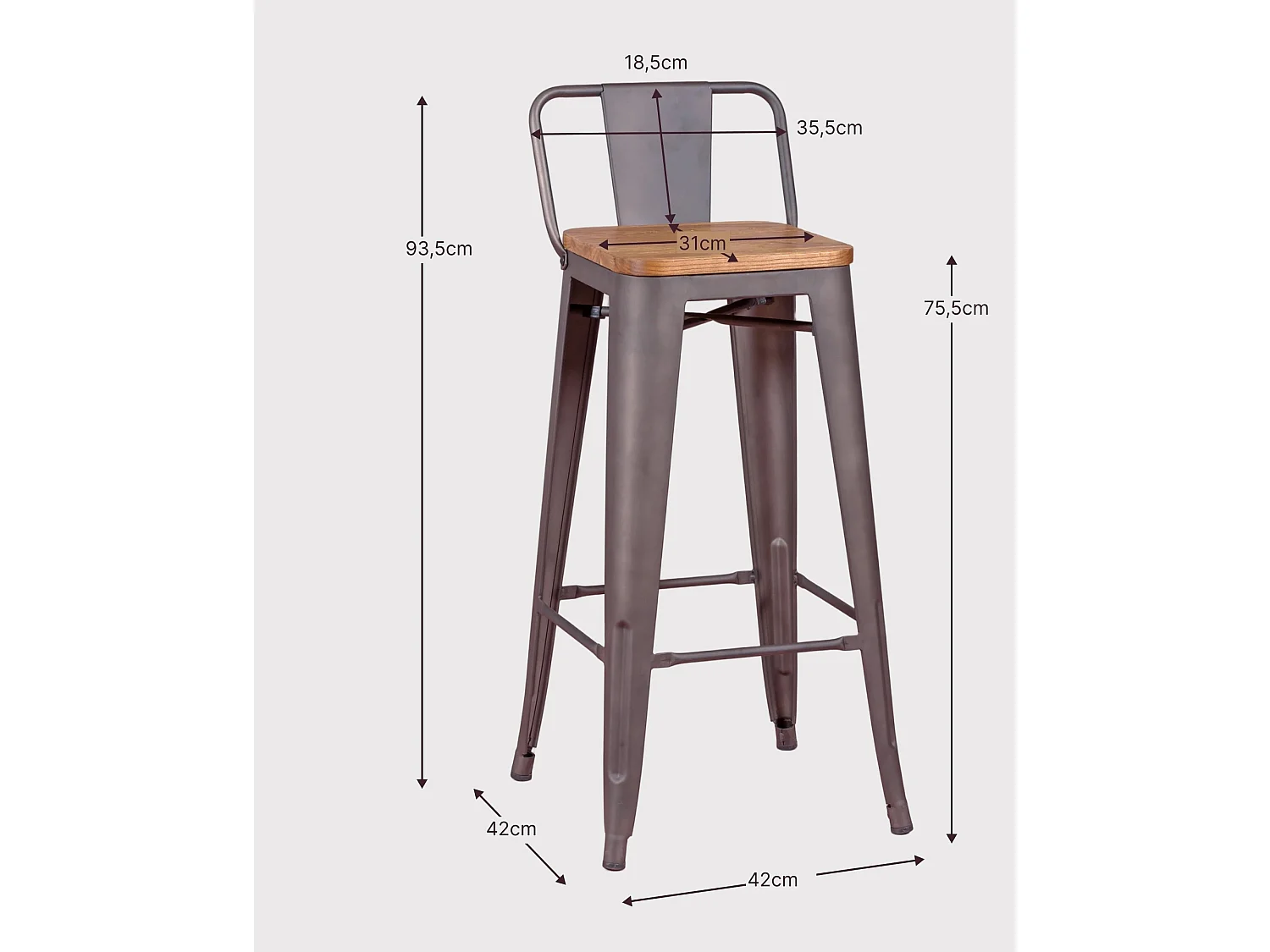 Pack de 4 tabourets en métal avec assises en bois - Bistro - Antique