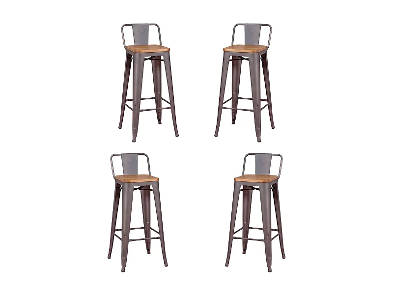 Packung mit 4 Metallhockern mit Holzsitzen - Bistro - Antiquität