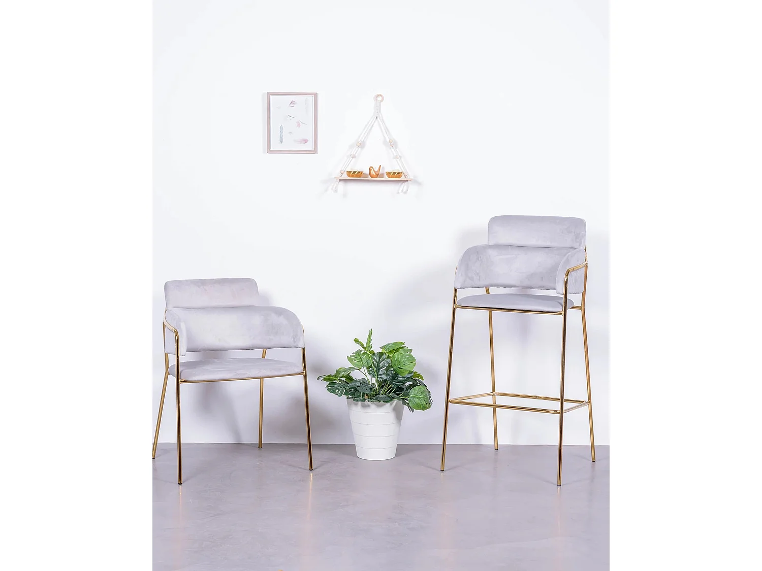 Set van 2 designkrukken bekleed met fluweel - Cruiser - Grijs