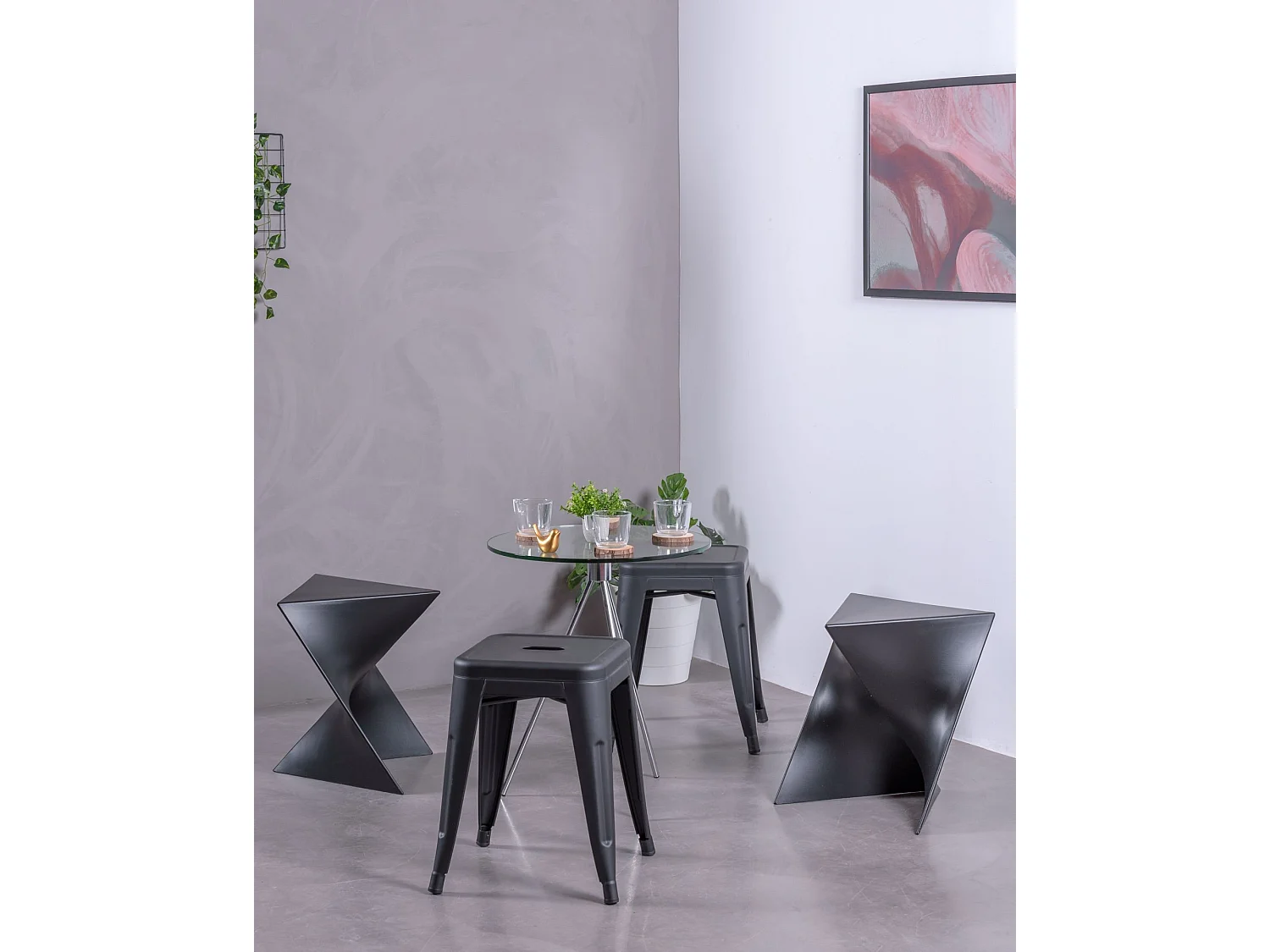 Tabouret Bas - Ciel - Noir