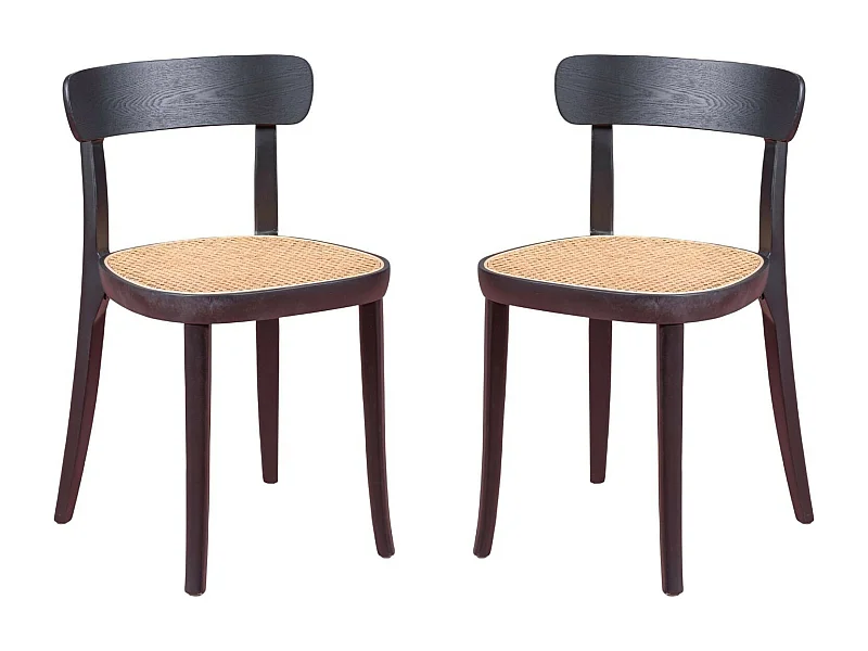 Confezione da 2 sedie in legno con seduta in rattan naturale - Tours - Nero