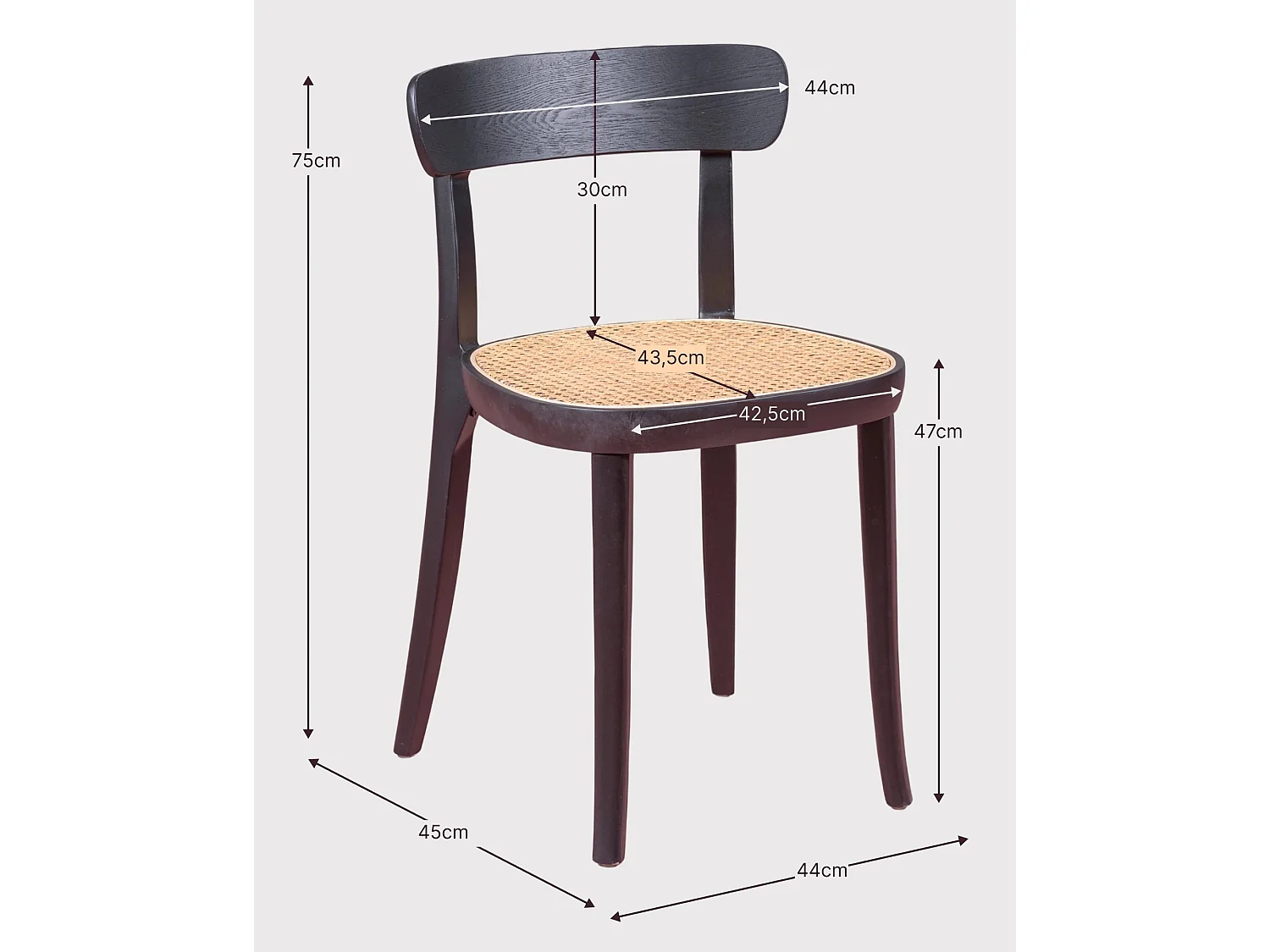 Packung mit 2 Holzstühlen mit natürlichem Rattansitz - Tours - Schwarz