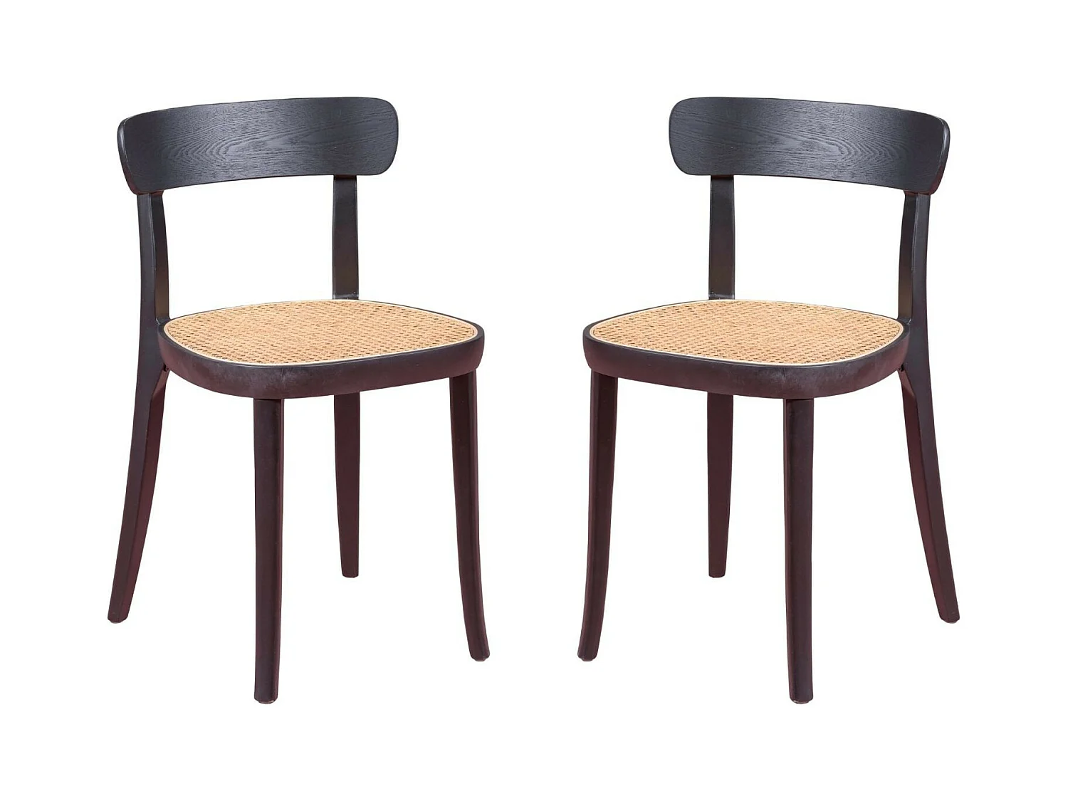 Pack de 2 chaises en bois avec assise en rotin naturel - Tours - Noir
