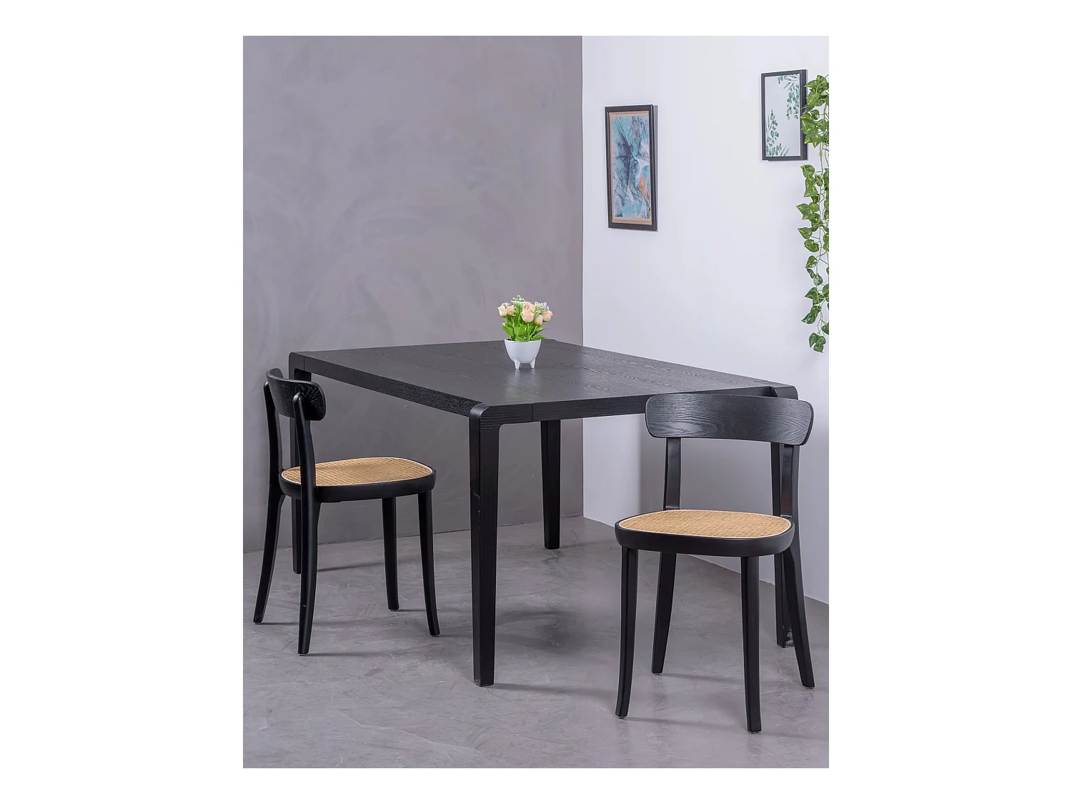 Pack de 2 chaises en bois avec assise en rotin naturel - Tours - Noir