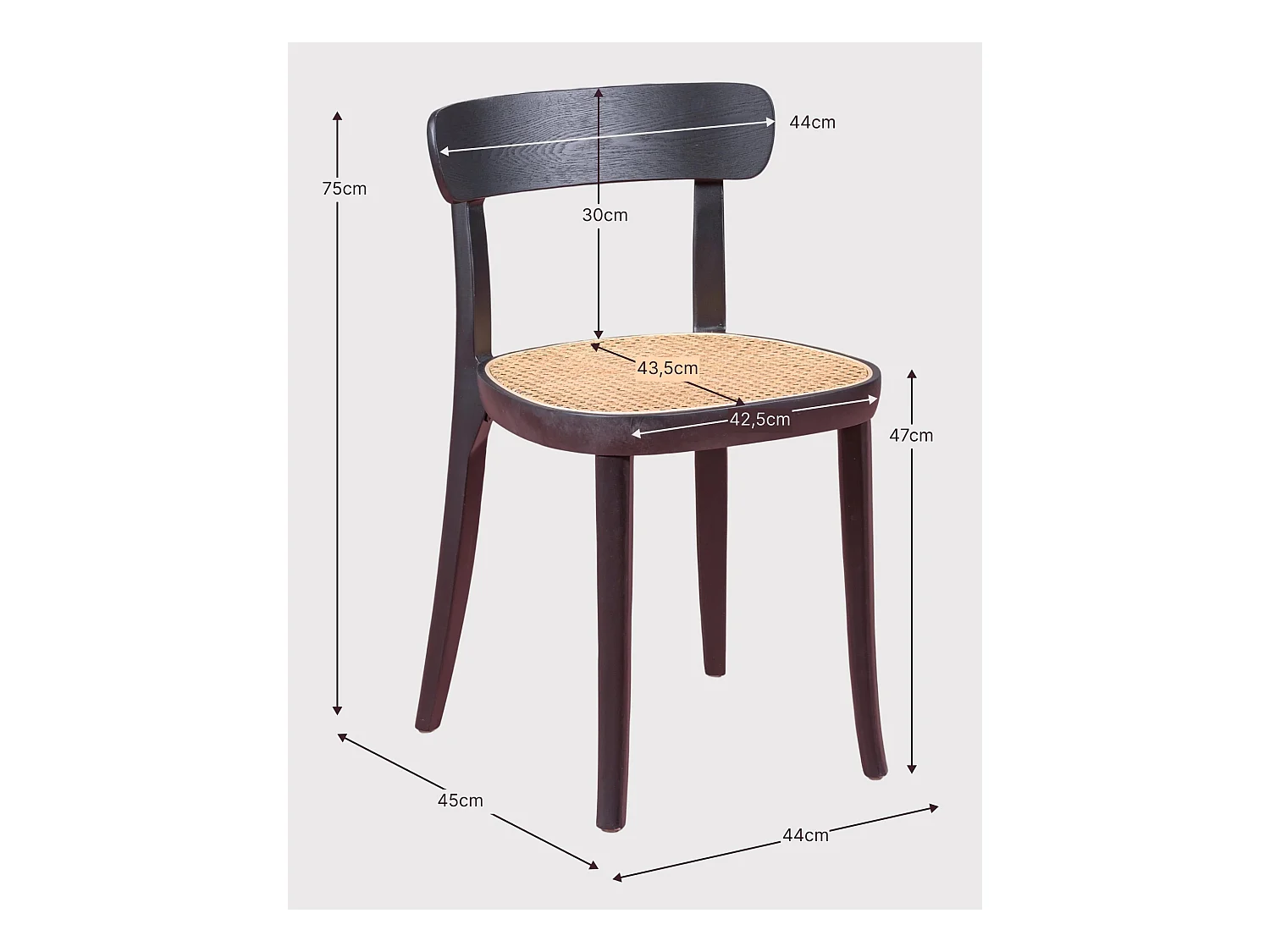Pack de 2 chaises en bois avec assise en rotin naturel - Tours - Noir