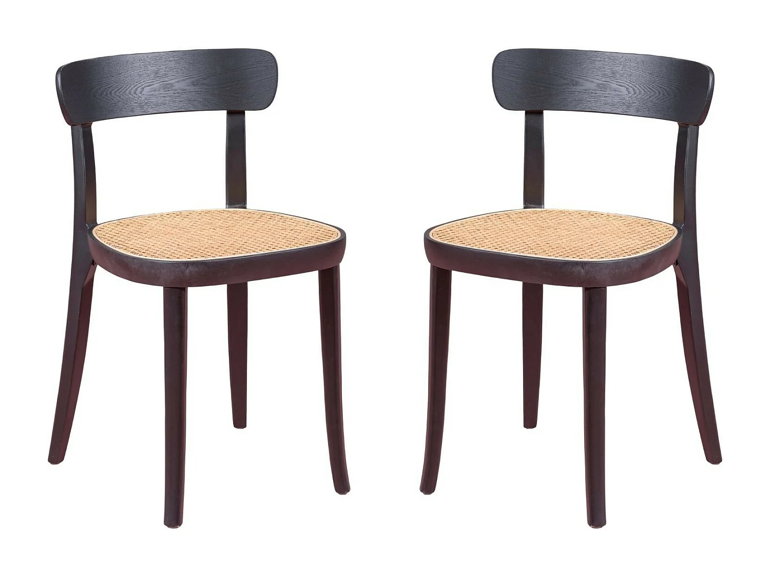 Set van 2 houten stoelen met zitting van natuurlijk rotan - Tours - Zwart