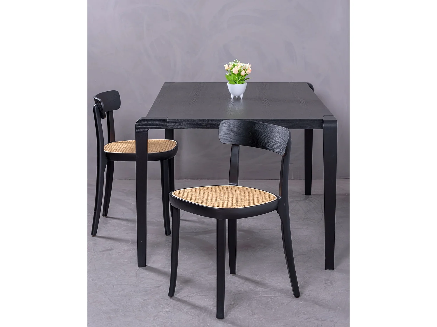 Set van 2 houten stoelen met zitting van natuurlijk rotan - Tours - Zwart