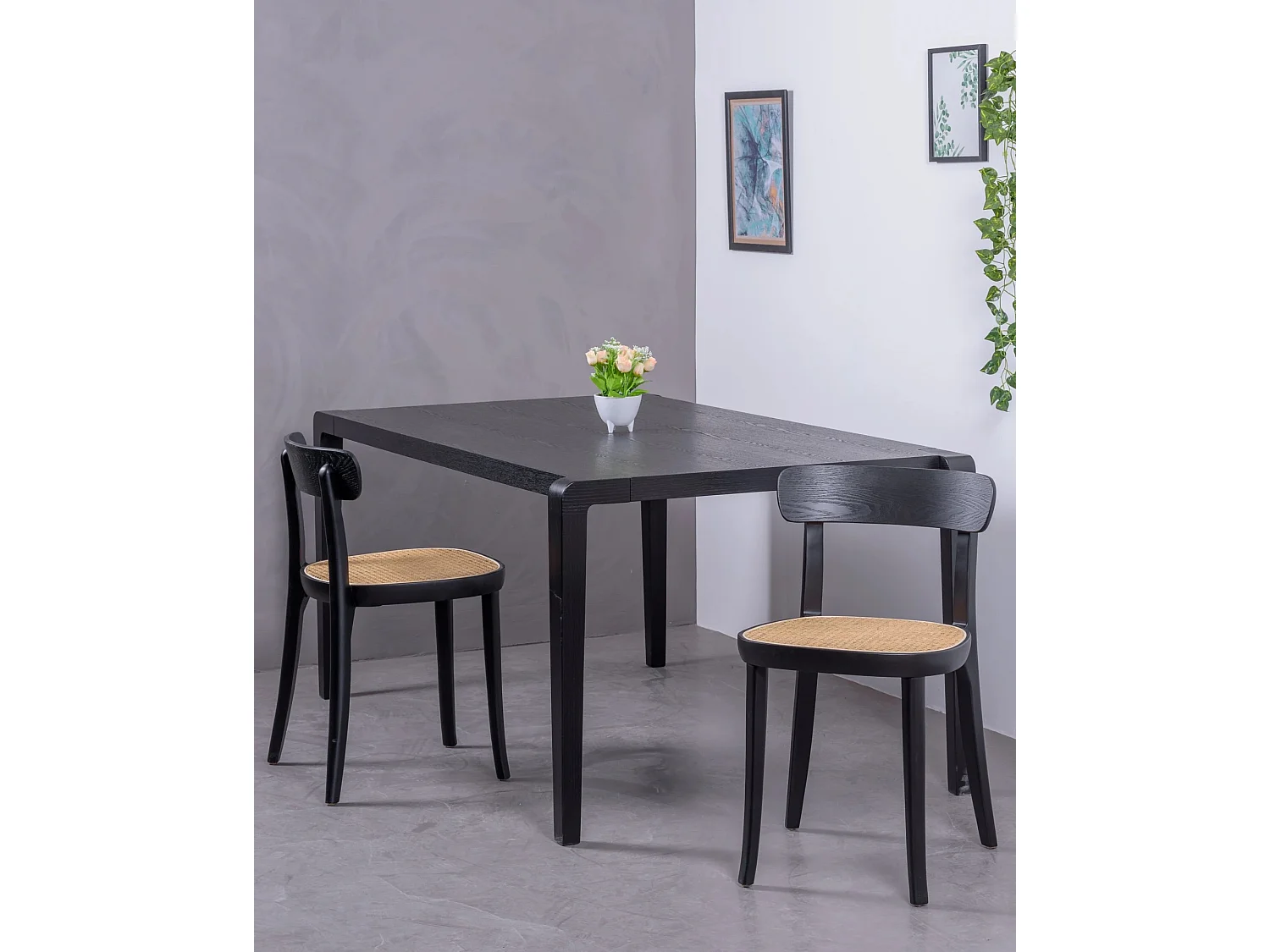 Set van 2 houten stoelen met zitting van natuurlijk rotan - Tours - Zwart