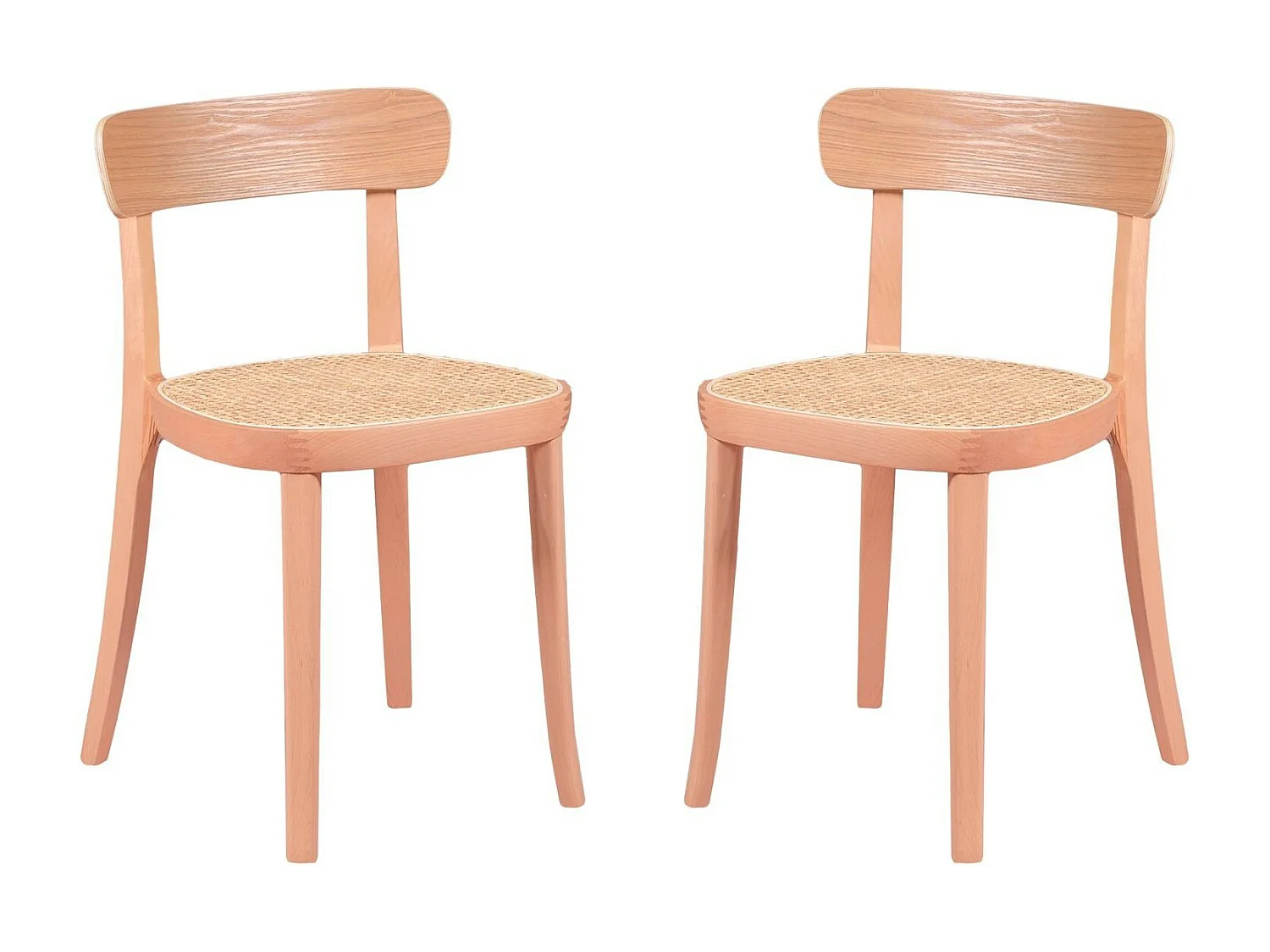 Pack de 2 chaises en bois avec assise en rotin naturel - Tours - Frêne naturel