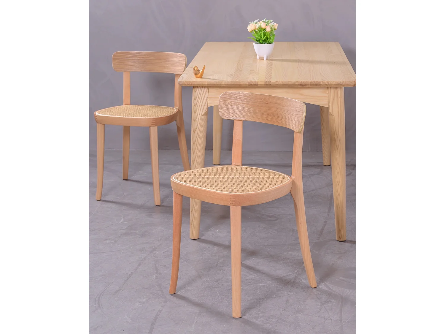 Pack de 2 chaises en bois avec assise en rotin naturel - Tours - Frêne naturel