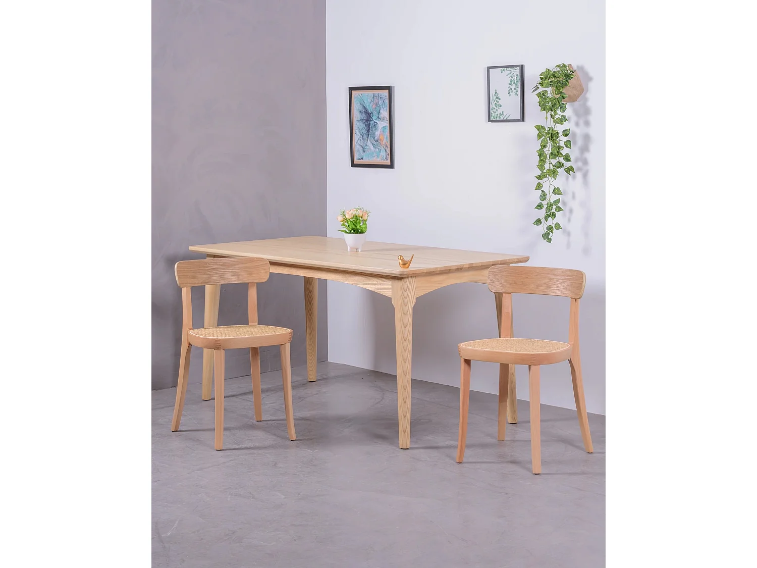 Pack de 2 chaises en bois avec assise en rotin naturel - Tours - Frêne naturel