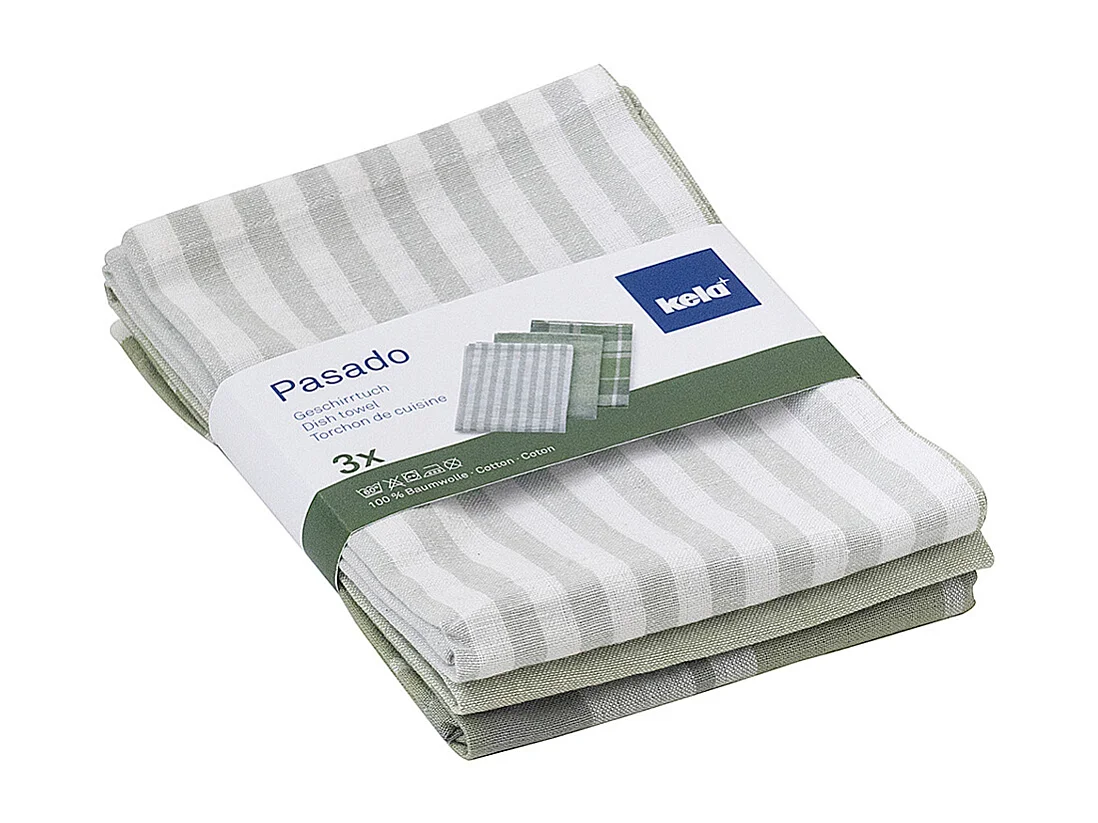 Lot de 3 torchons de cuisine Pasado vert olive