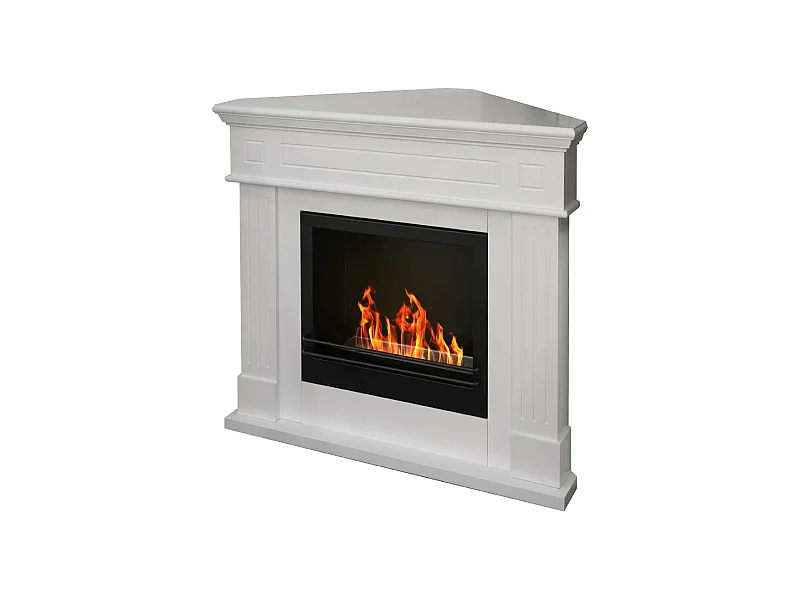 Bioethanol-Kamin Boden Ecke Bio-Kamin FORD Weiß 110x63xH.102 cm