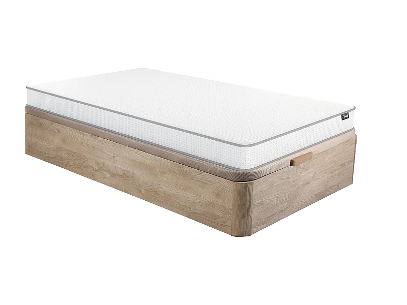 Set 90 x 190 cm bedbodem met opbergruimte in lichte houtlook + schuimmatras 12 cm dik - ASTYANAX II van YSMÉE