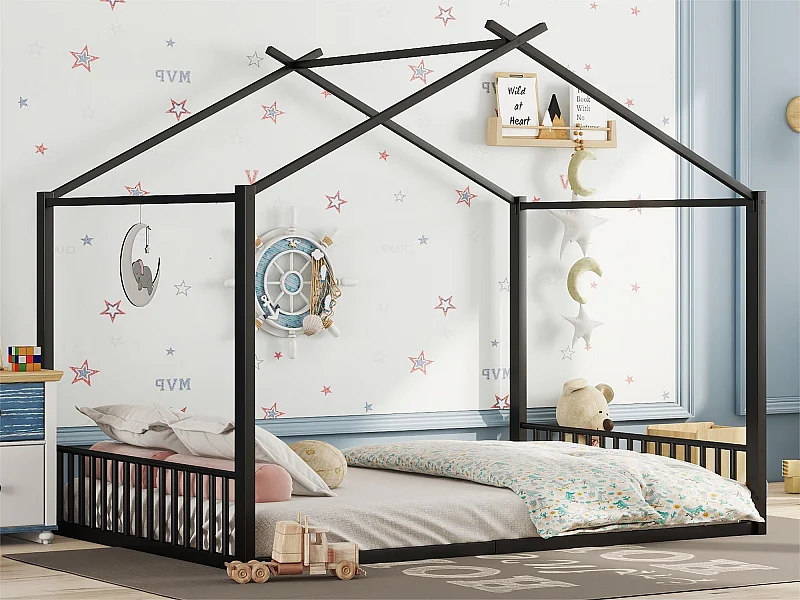 Cama cabine 140x200 cm - estrutura em ferro - Preto