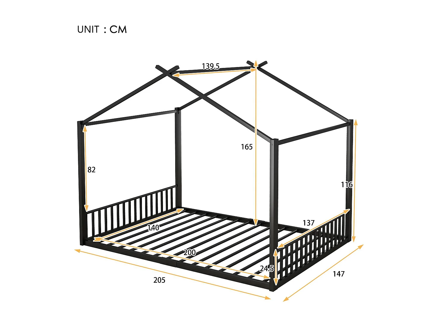 Cama cabine 140x200 cm - estrutura em ferro - Preto