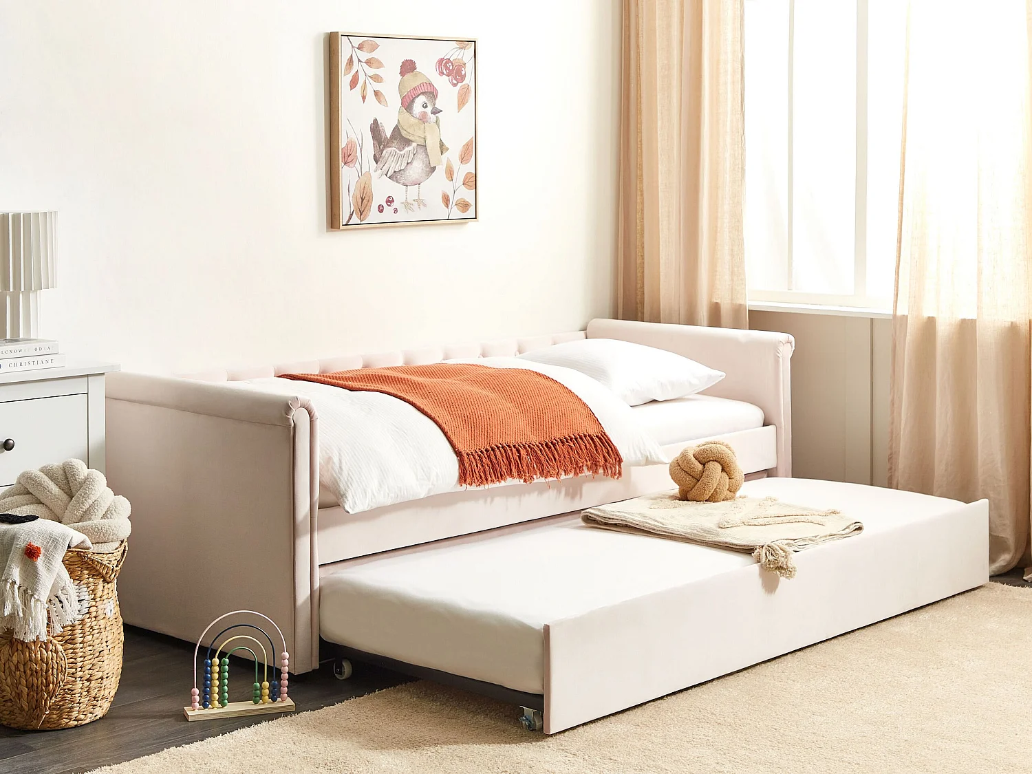 Lit gigogne Velours LIBOURNE 90 x 200 cm Rose pastel