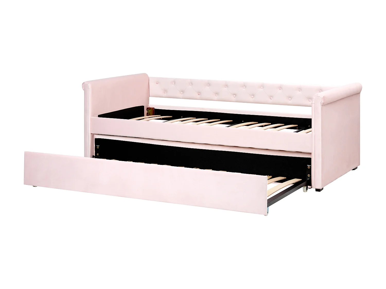 Lit gigogne Velours LIBOURNE 90 x 200 cm Rose pastel