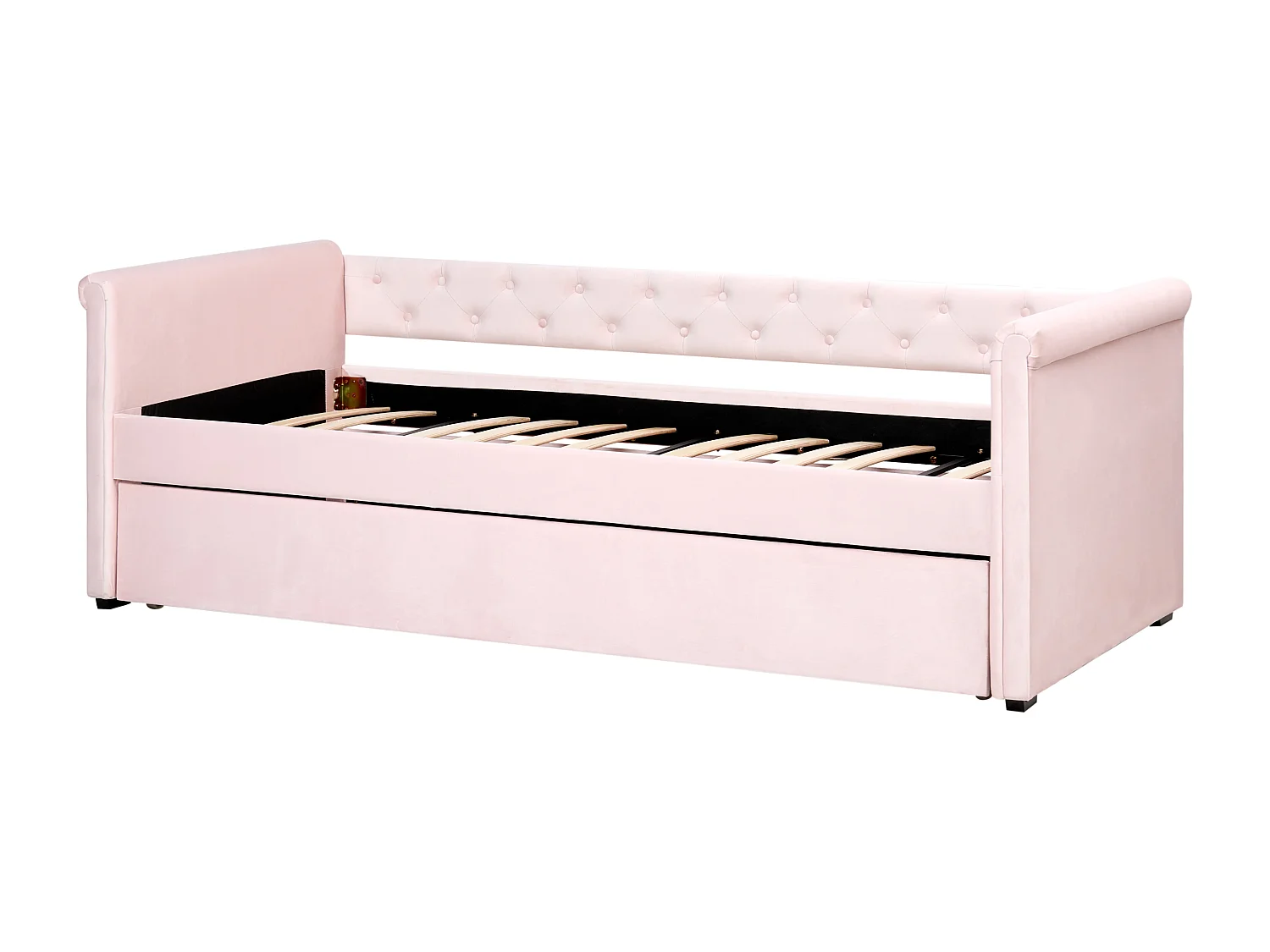 Lit gigogne Velours LIBOURNE 90 x 200 cm Rose pastel