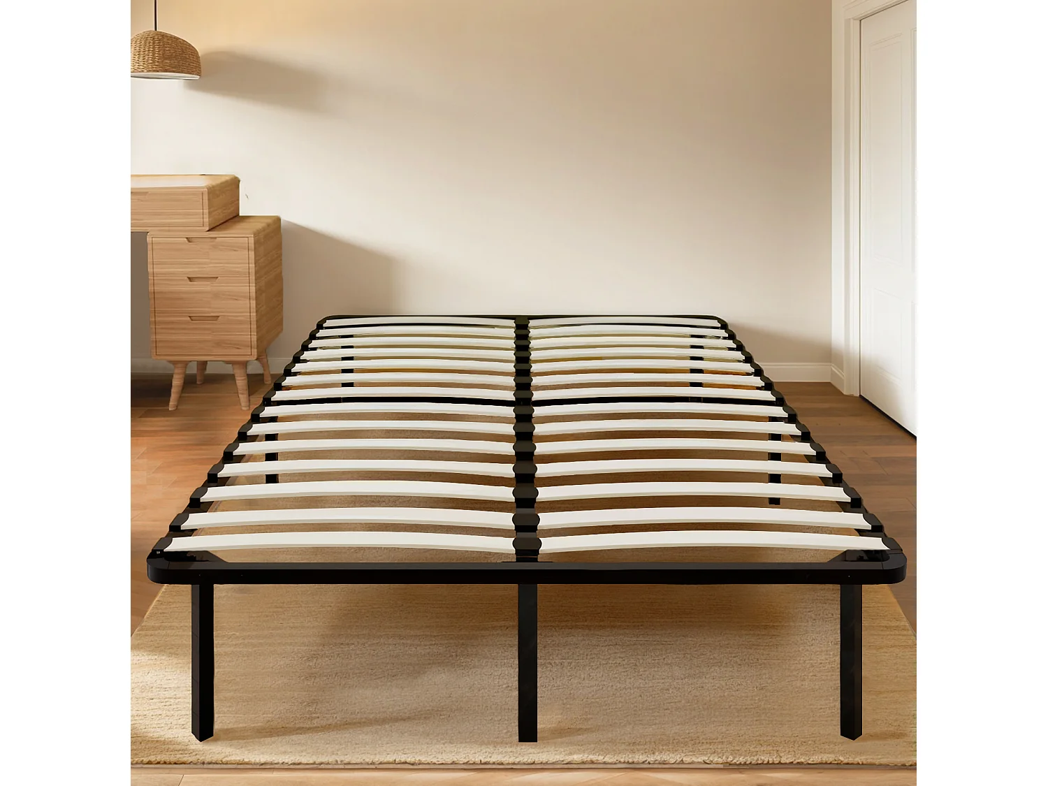 Sommier 160x200cm avec 9 Pieds - Sommiers à Lattes en Bois - 2x14 Lattes