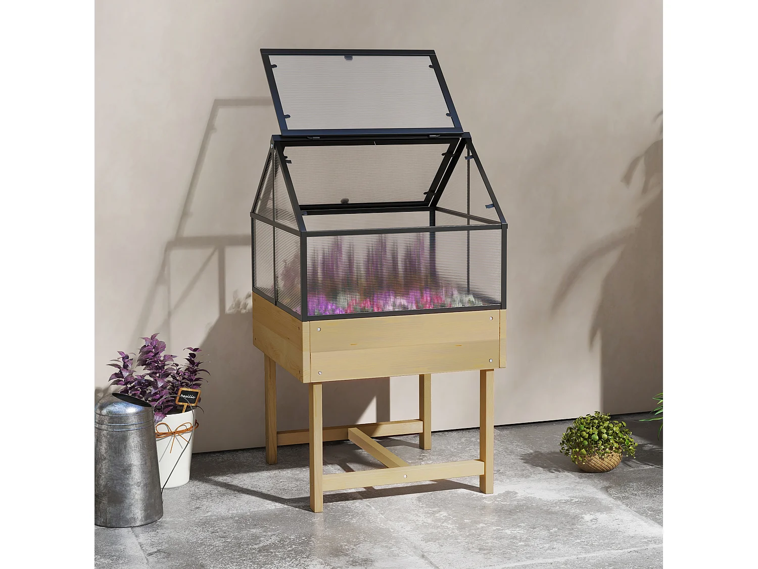 Mini serre sur pied double toit ouvrable acier sapin autoclave polycarbonate