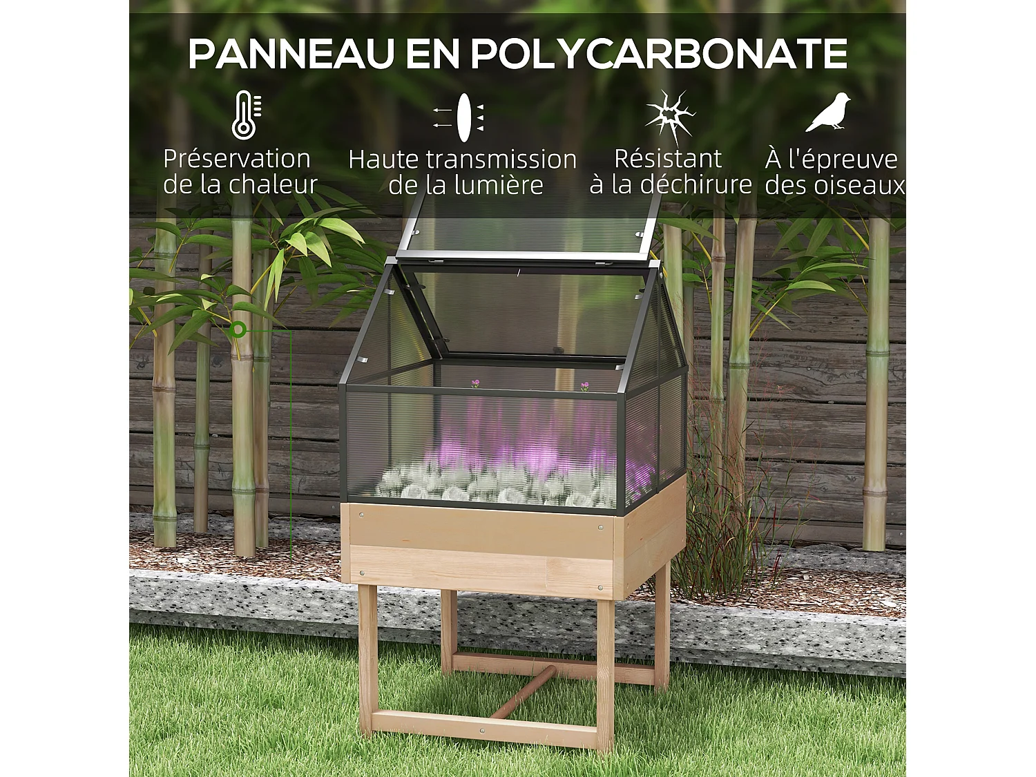 Mini serre sur pied double toit ouvrable acier sapin autoclave polycarbonate