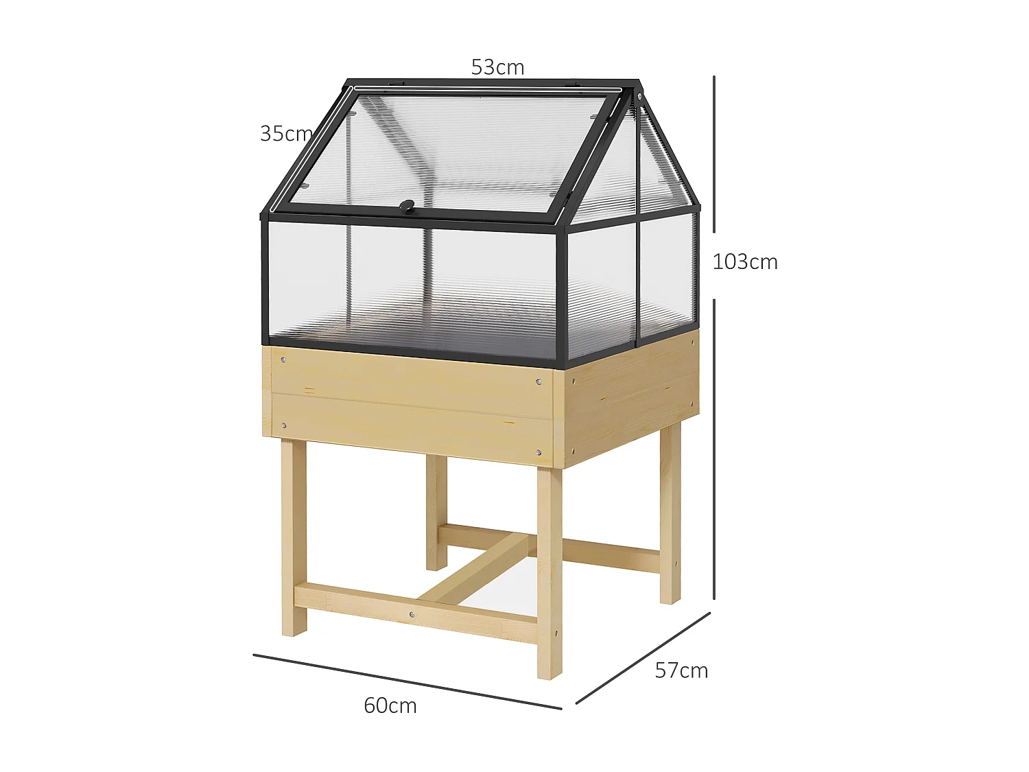 Mini serre sur pied double toit ouvrable acier sapin autoclave polycarbonate