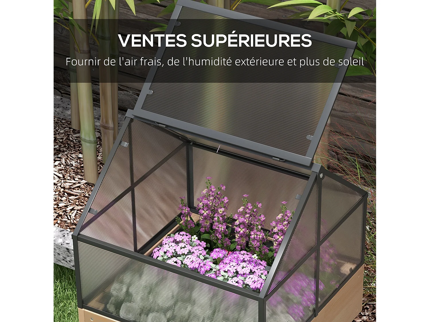 Mini serre sur pied double toit ouvrable acier sapin autoclave polycarbonate