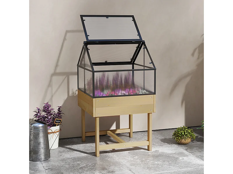 Mini serre sur pied double toit ouvrable acier sapin autoclave polycarbonate
