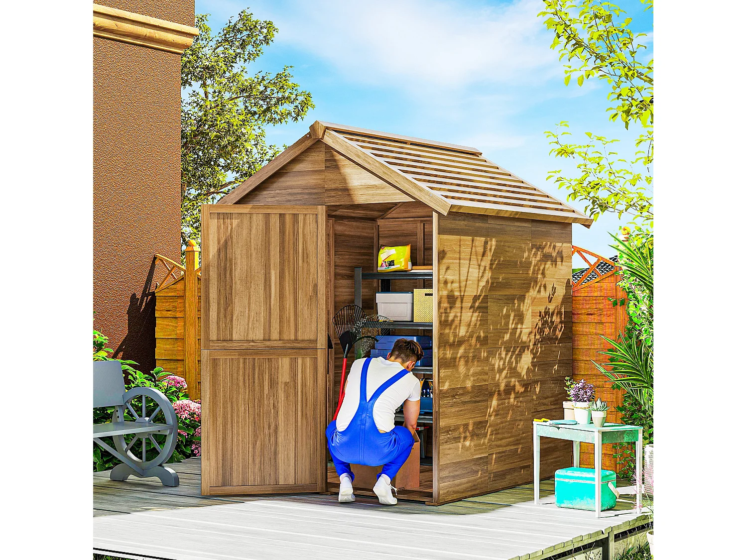 Abri de jardin surface 2,88 m² dim. 1,97L x 1,8l x 2,2H m cabanon porte fenêtre plancher inclus bois pré-huilé