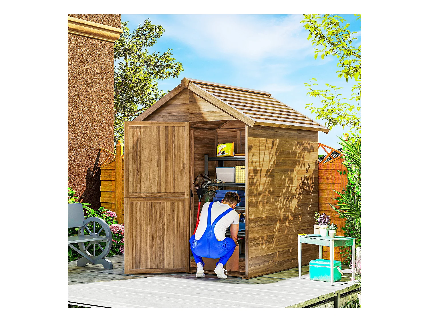 Abri de jardin surface 2,88 m² dim. 1,97L x 1,8l x 2,2H m cabanon porte fenêtre plancher inclus bois pré-huilé
