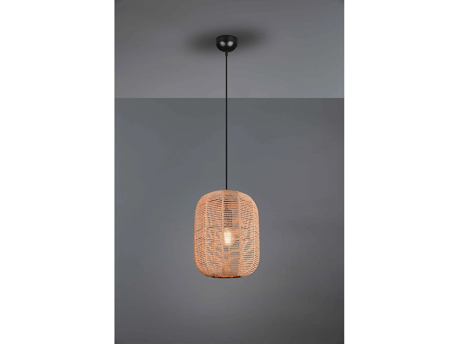 Lampada a sospensione, metallo, nero e corda, D 35 cm, Runa