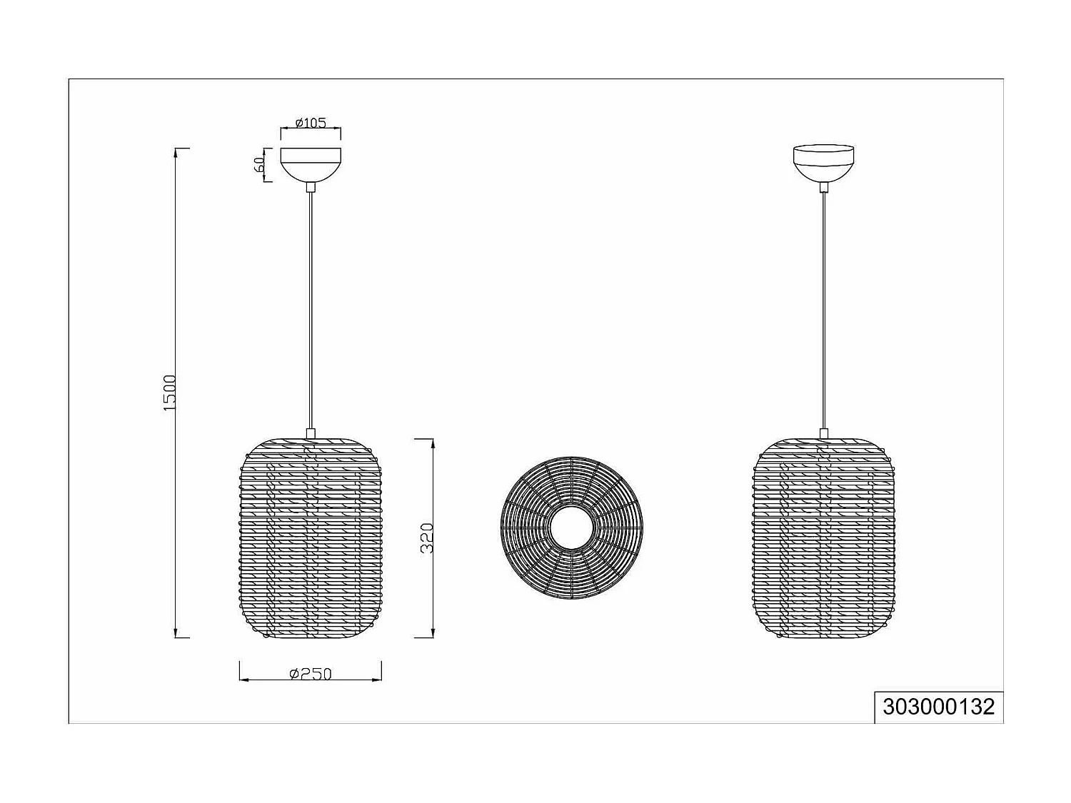 Suspension Led sisal culot E27 - Trio - Runa
