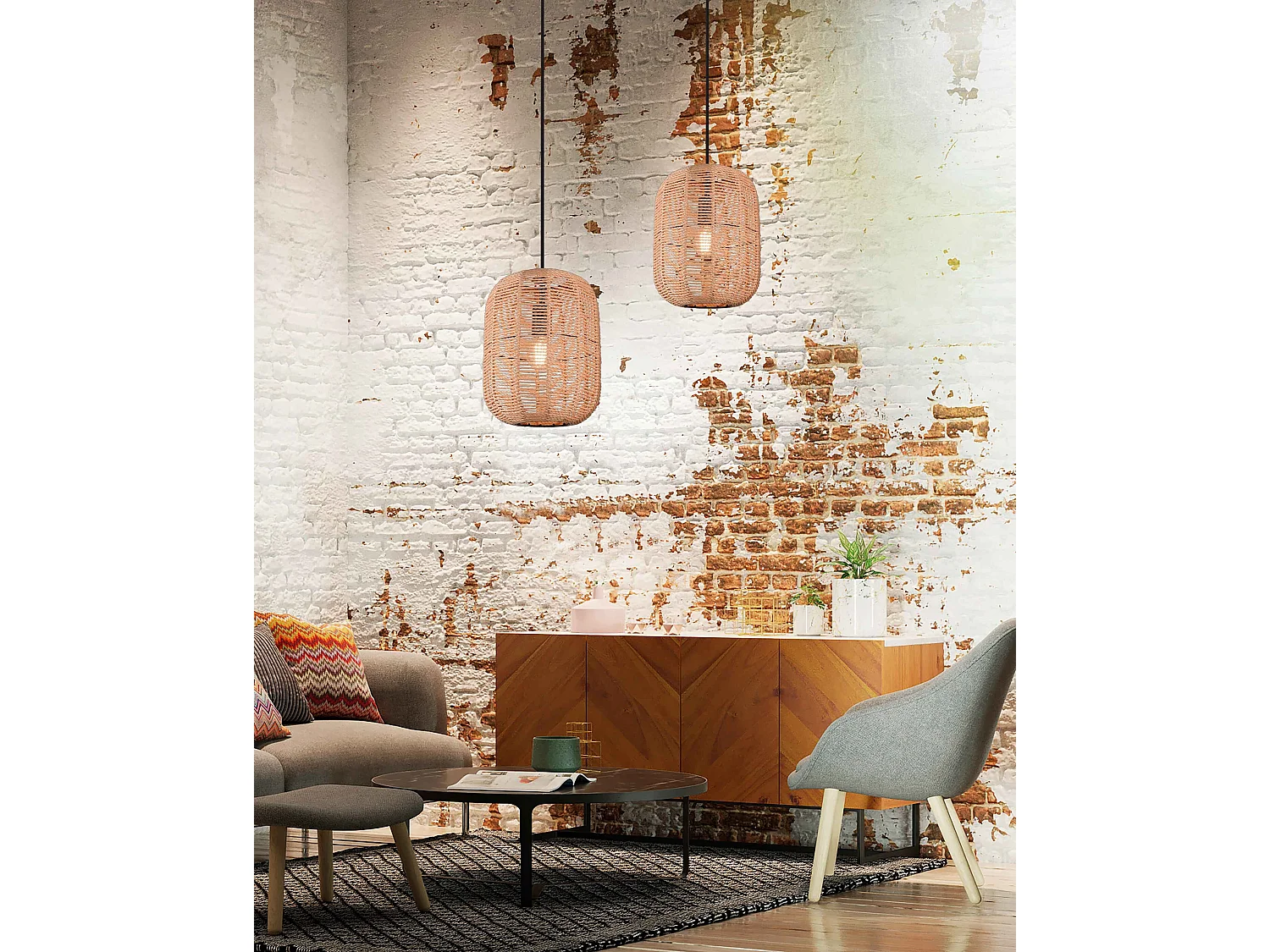 Suspension Led sisal culot E27 - Trio - Runa