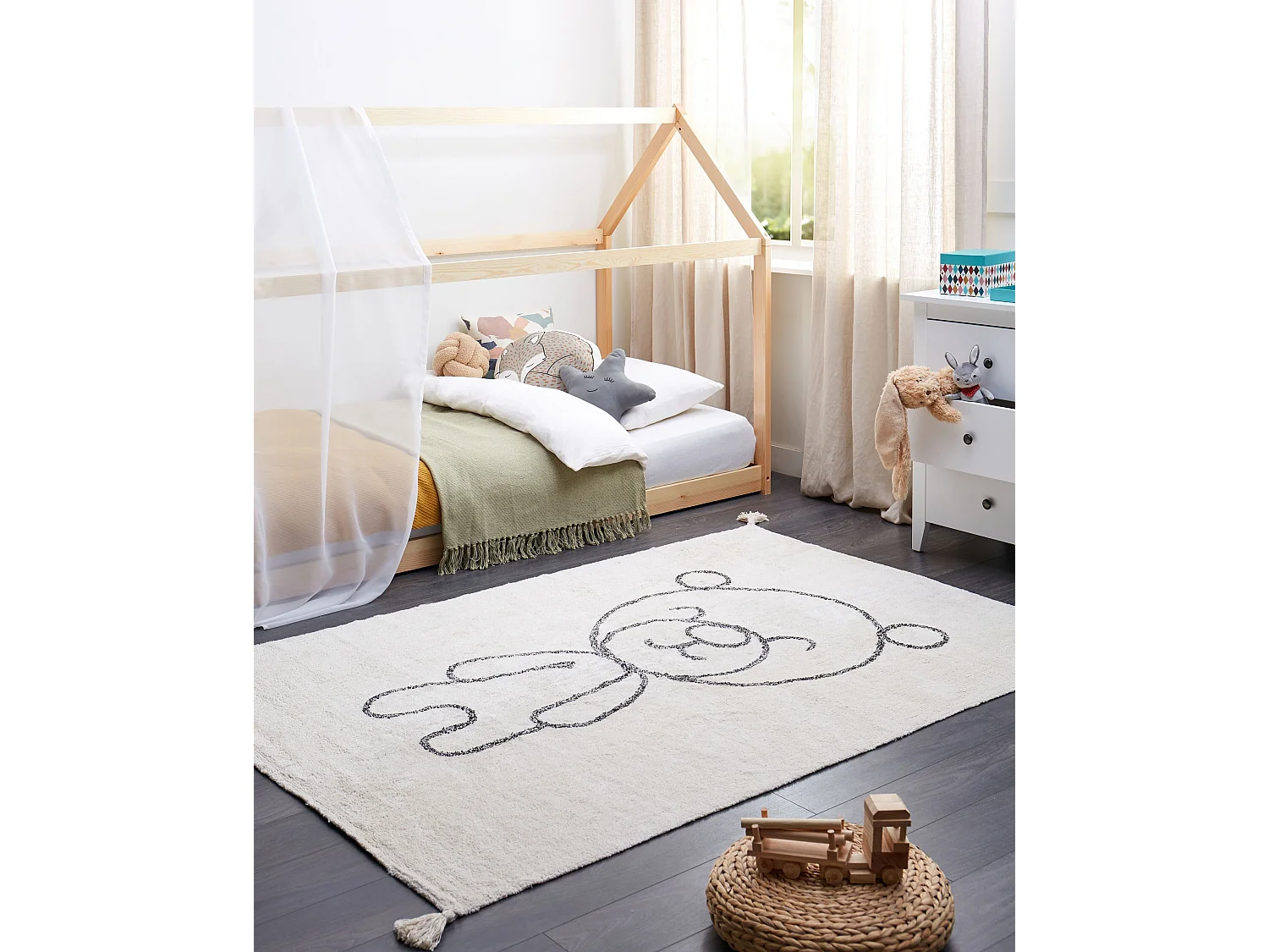 Tapis enfant avec motif ourson en coton beige 140 x 200 cm ZORAKAN