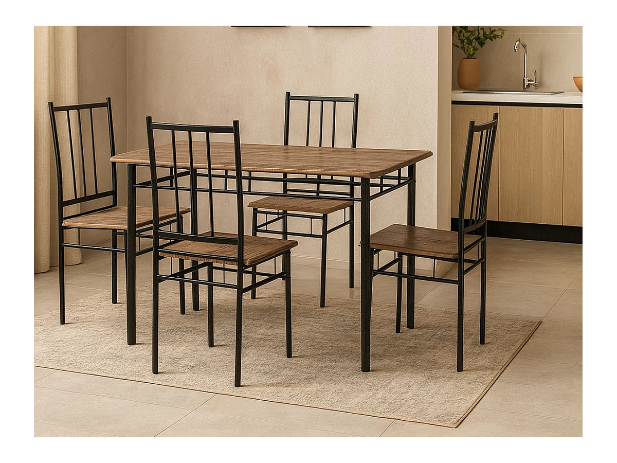 Conjunto Mesa e 4 Cadeiras Silvia (Carvalho Escuro, Preto)