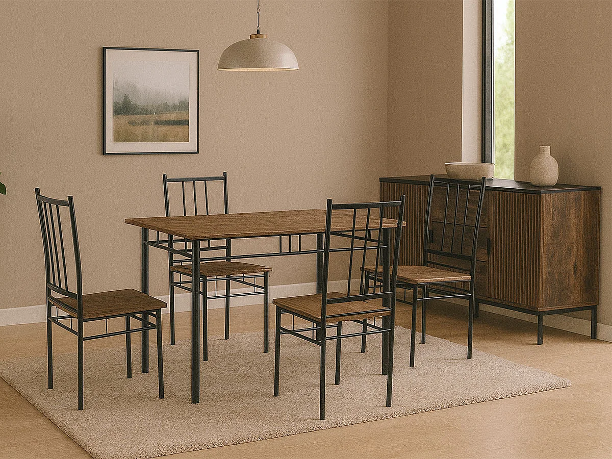 Conjunto Mesa e 4 Cadeiras Silvia (Carvalho Escuro, Preto)