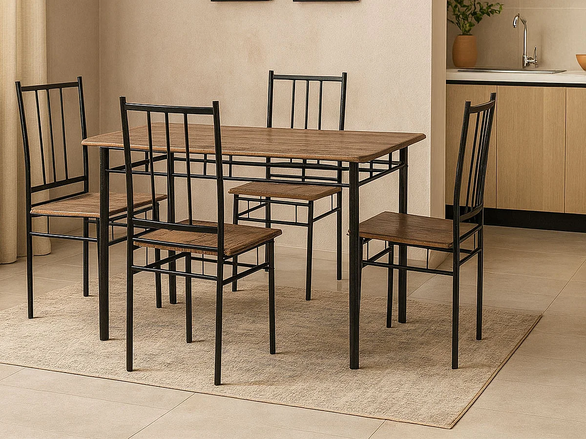 Conjunto Mesa e 4 Cadeiras Silvia (Carvalho Escuro, Preto)