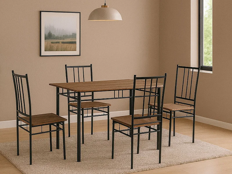 Conjunto Mesa e 4 Cadeiras Silvia (Carvalho Escuro, Preto)