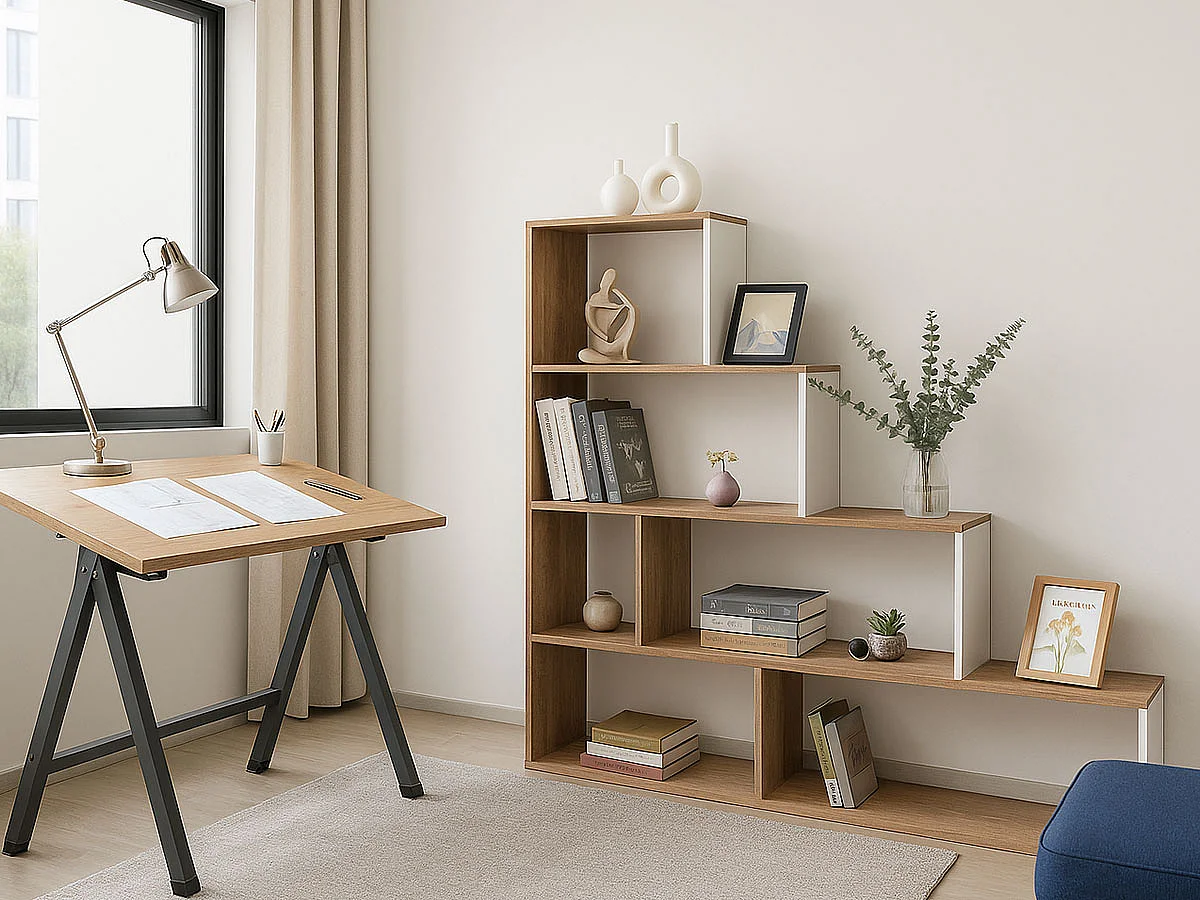 Estante Stairs (Branco, Carvalho Claro)