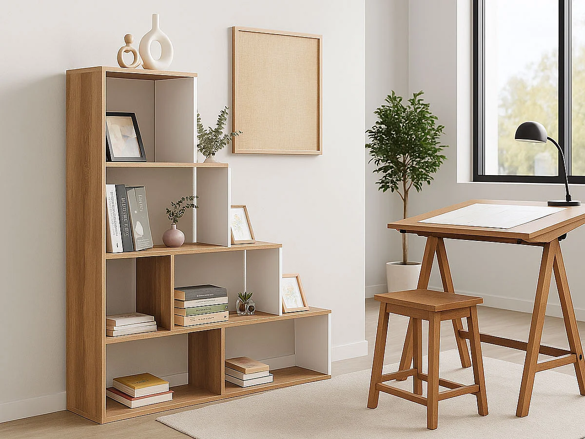 Estante Stairs (Branco, Carvalho Claro)